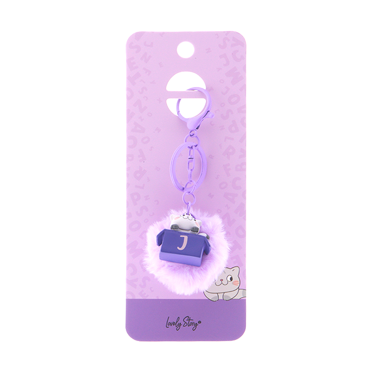 Llavero con iniciales Gatito - Lila