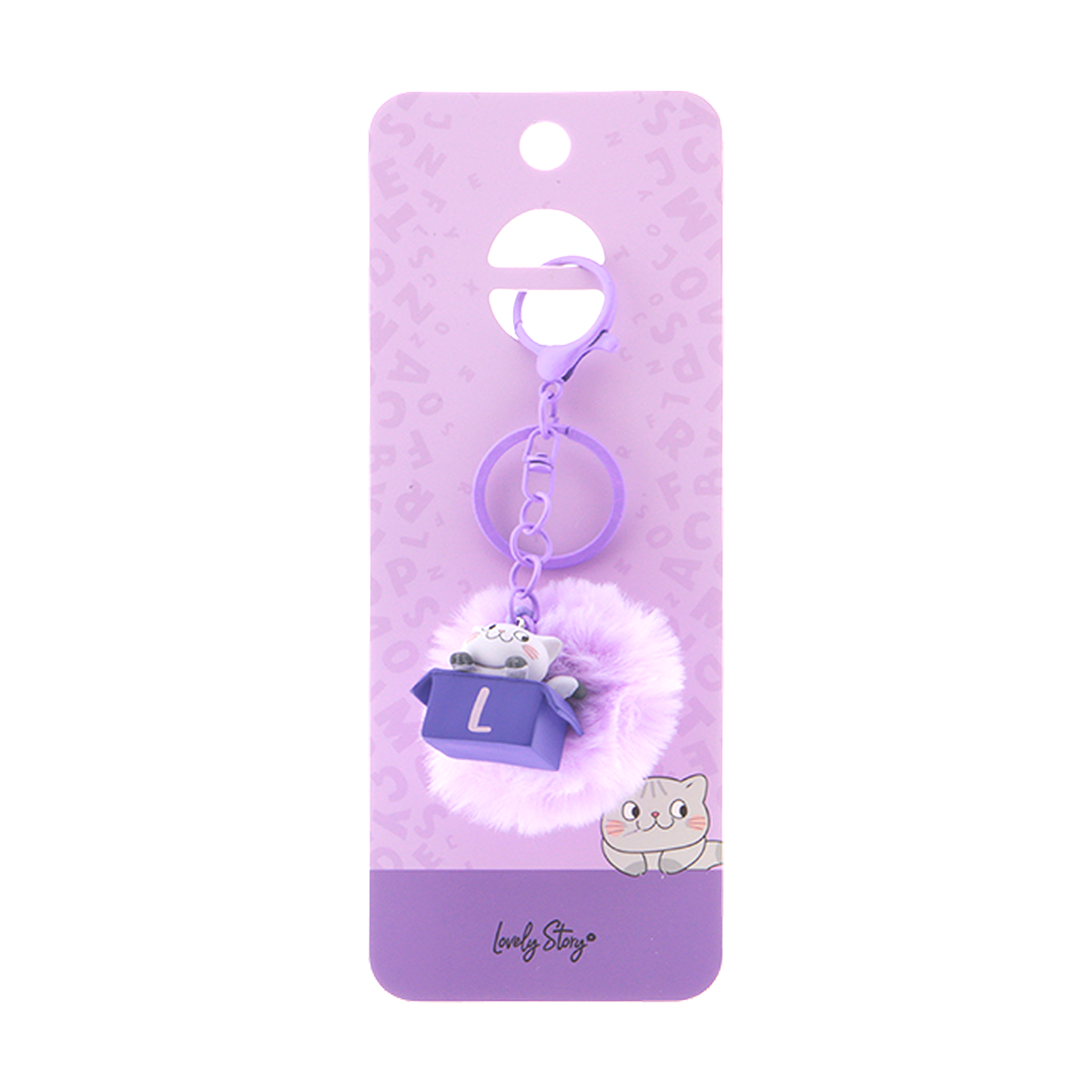 Llavero con iniciales Gatito - Lila