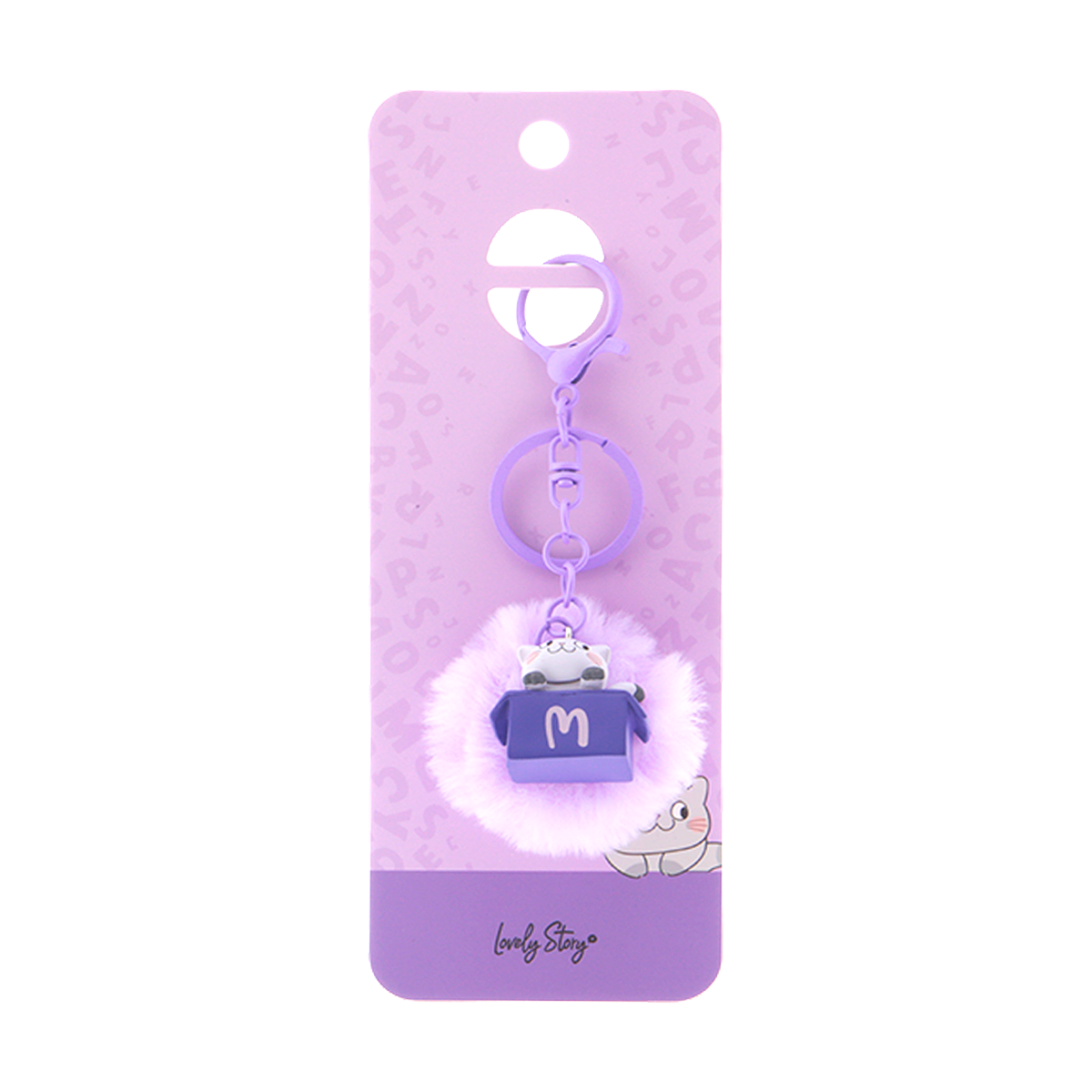 Llavero con iniciales Gatito - Lila
