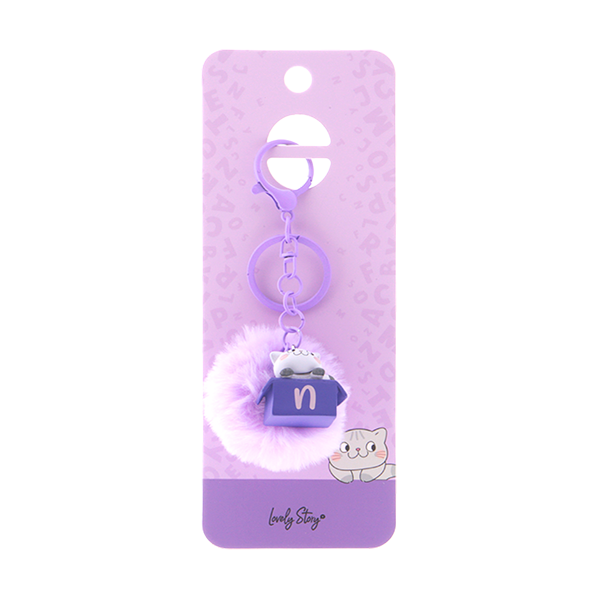 Llavero con iniciales Gatito - Lila
