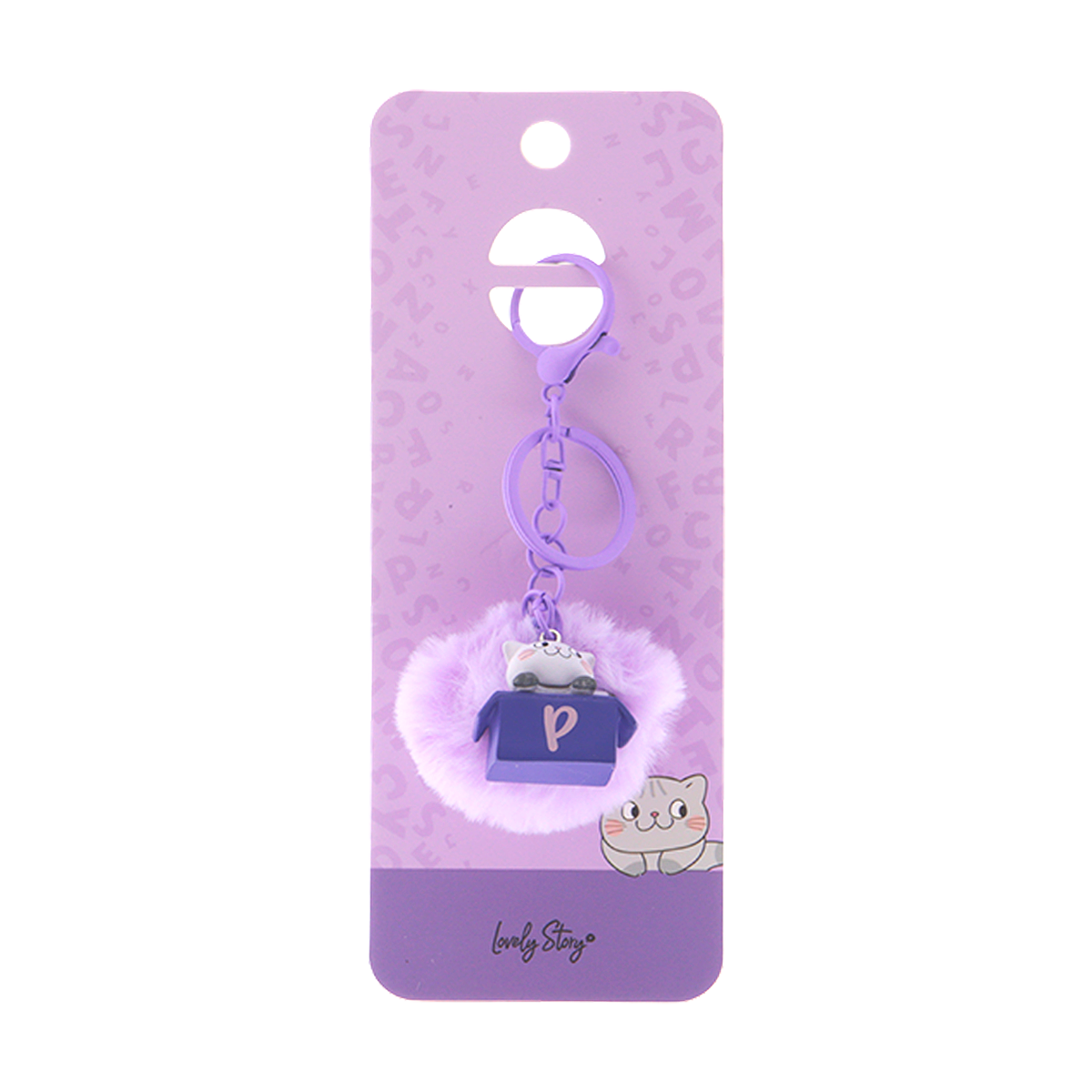 Llavero con iniciales Gatito - Lila