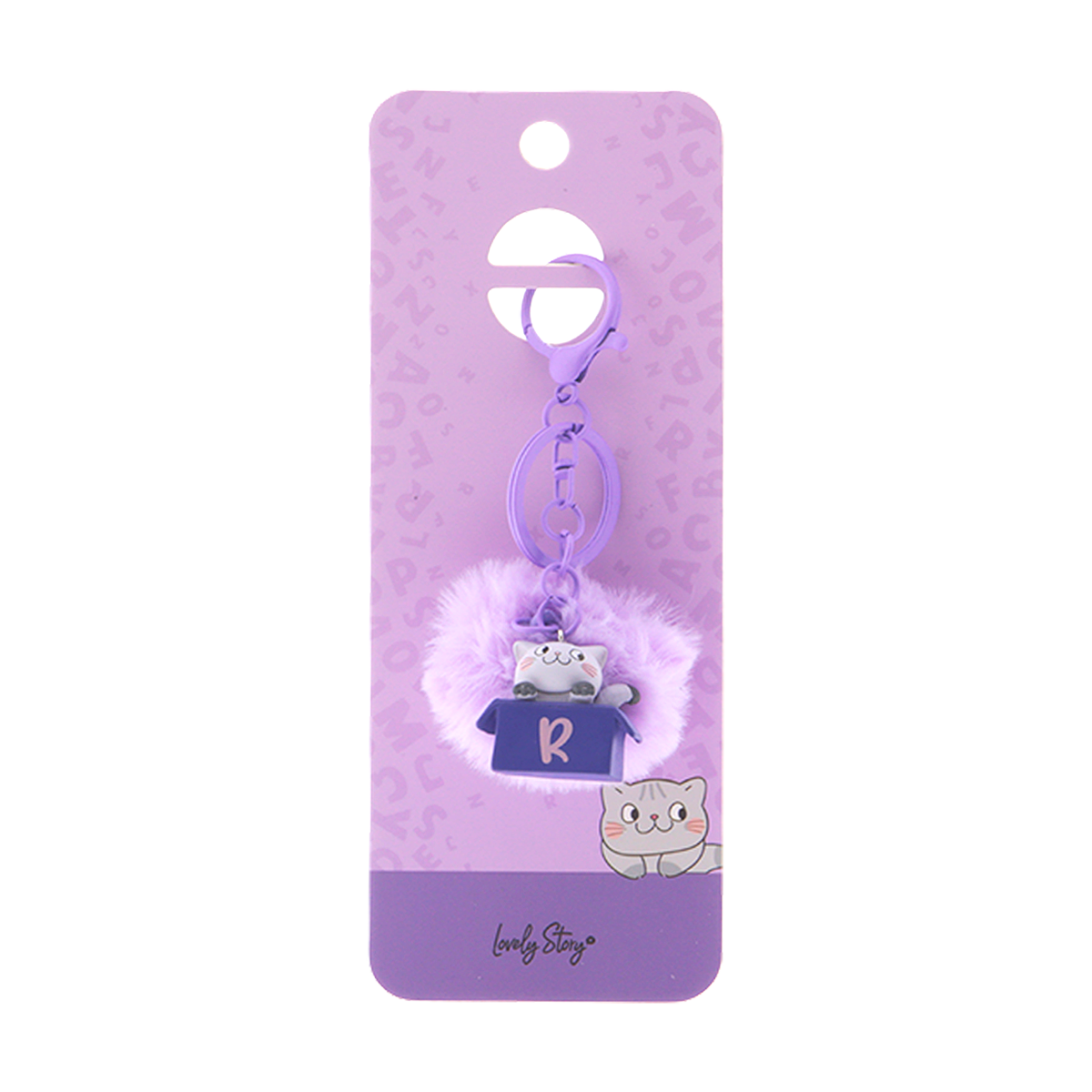 Llavero con iniciales Gatito - Lila