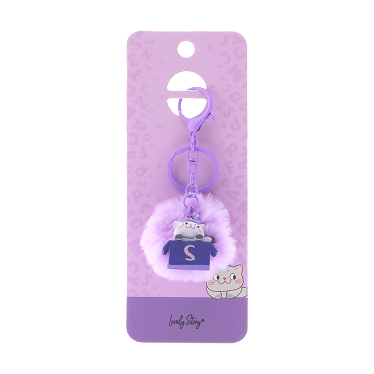 Llavero con iniciales Gatito - Lila