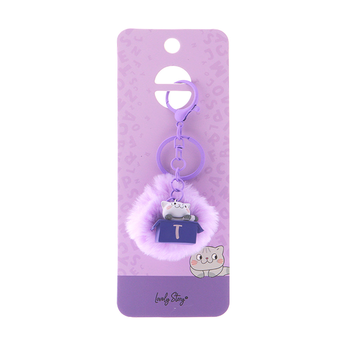 Llavero con iniciales Gatito - Lila