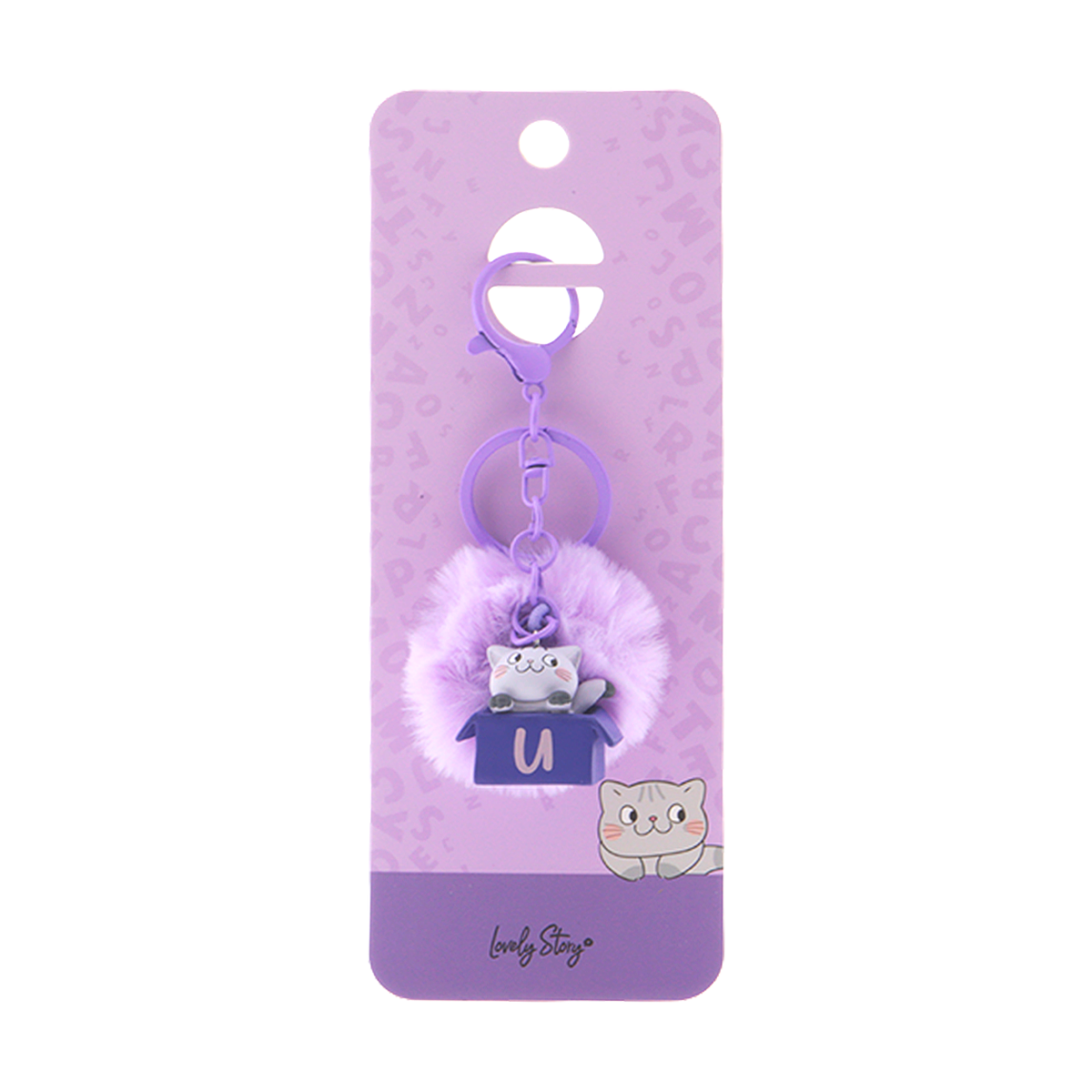 Llavero con iniciales Gatito - Lila