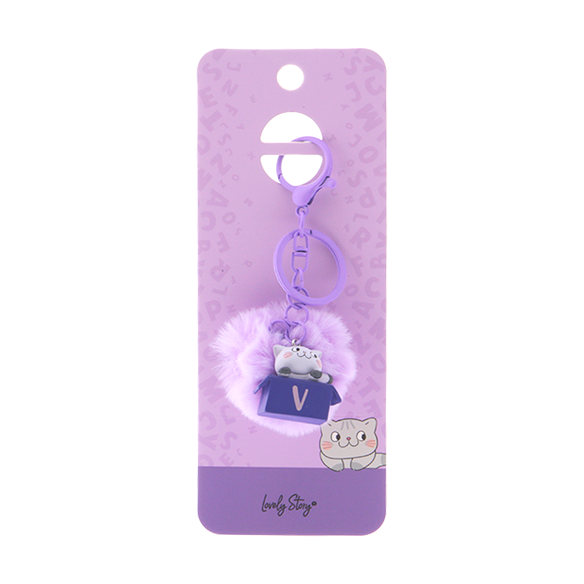 Llavero con iniciales Gatito - Lila
