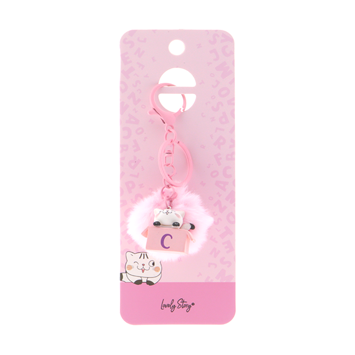 Llavero con iniciales Gatito - Rosa