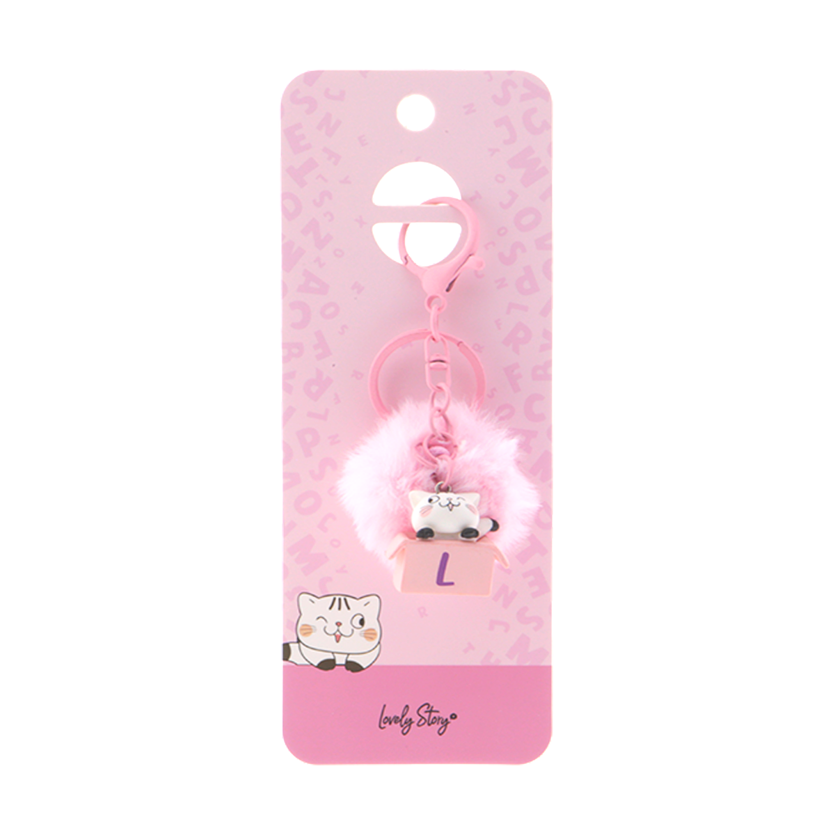 Llavero con iniciales Gatito - Rosa