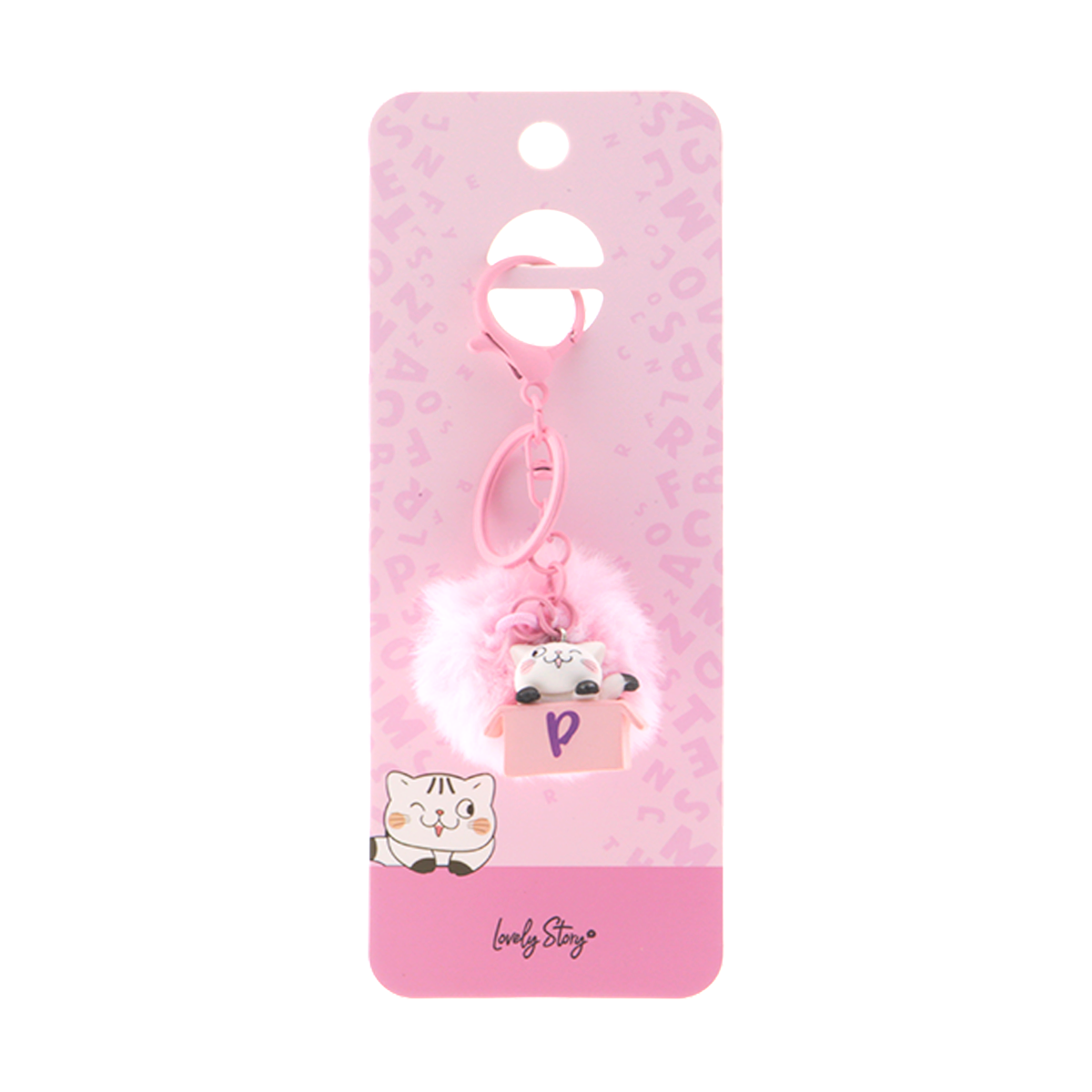 Llavero con iniciales Gatito - Rosa