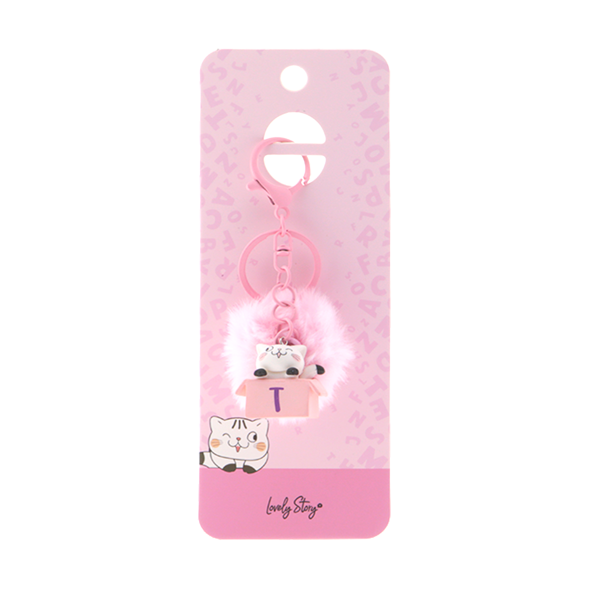 Llavero con iniciales Gatito - Rosa