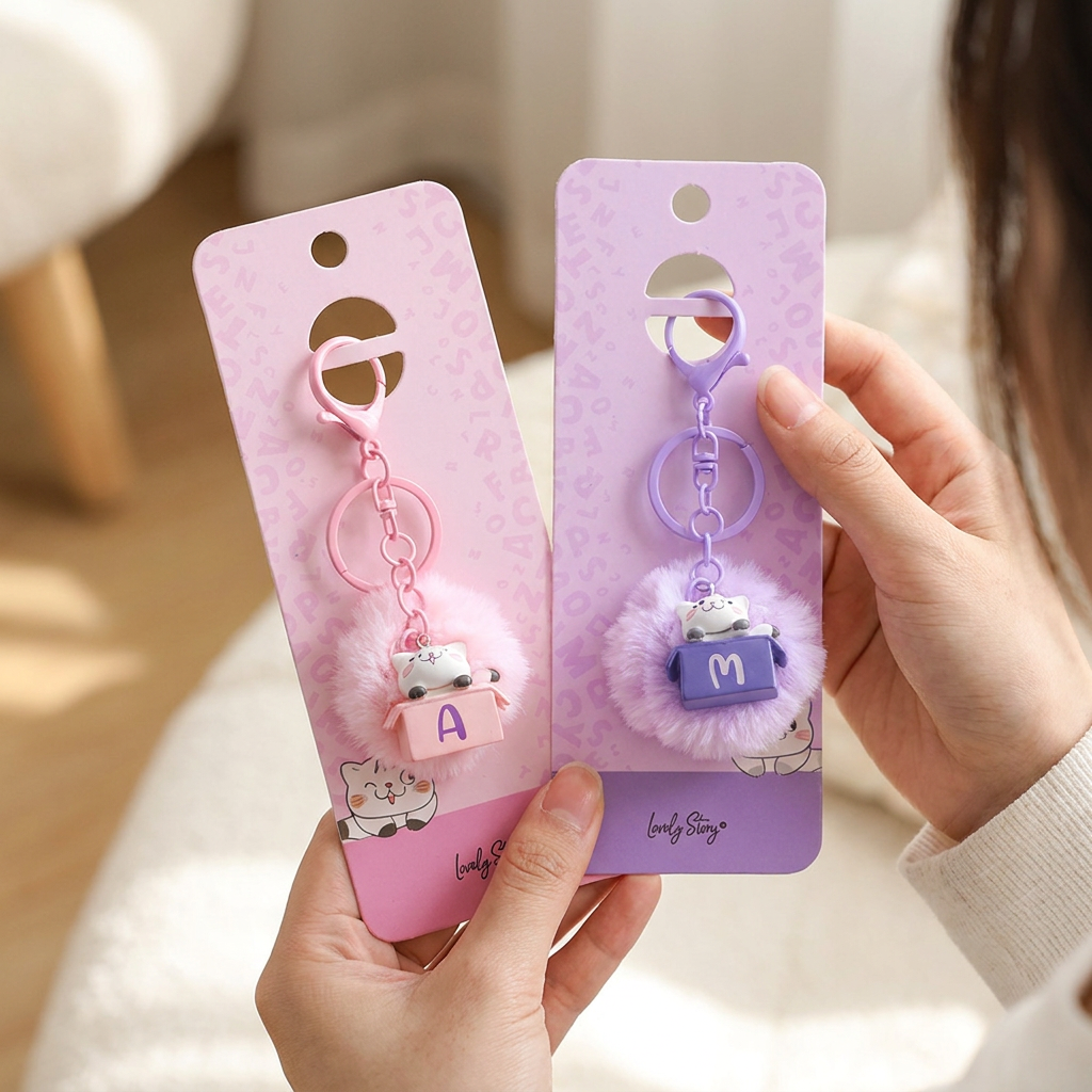 Llavero con iniciales Gatito - Rosa