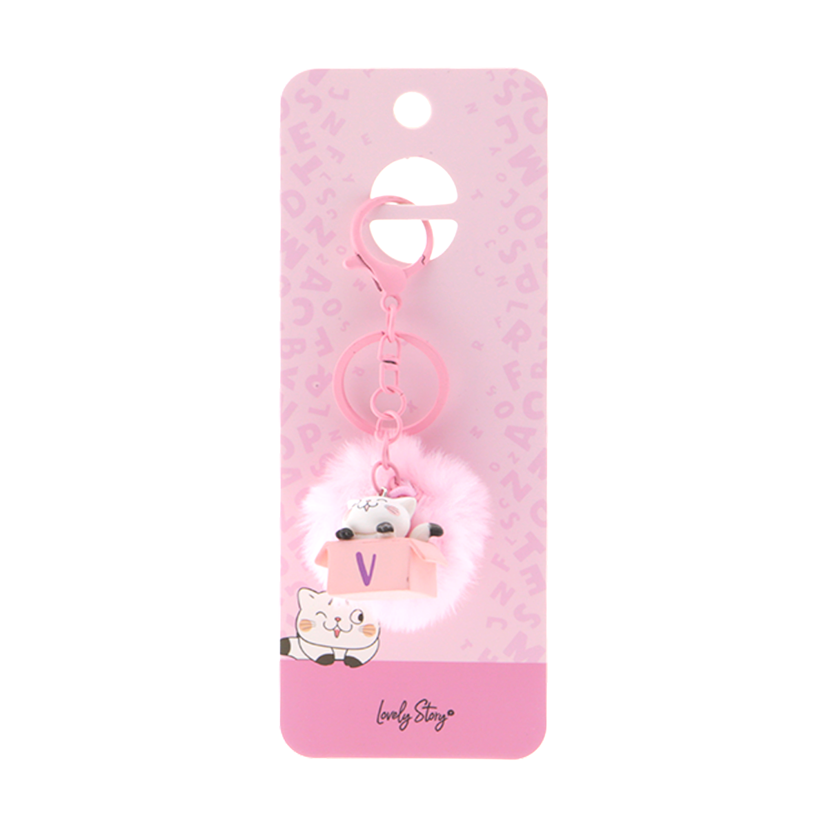 Llavero con iniciales Gatito - Rosa