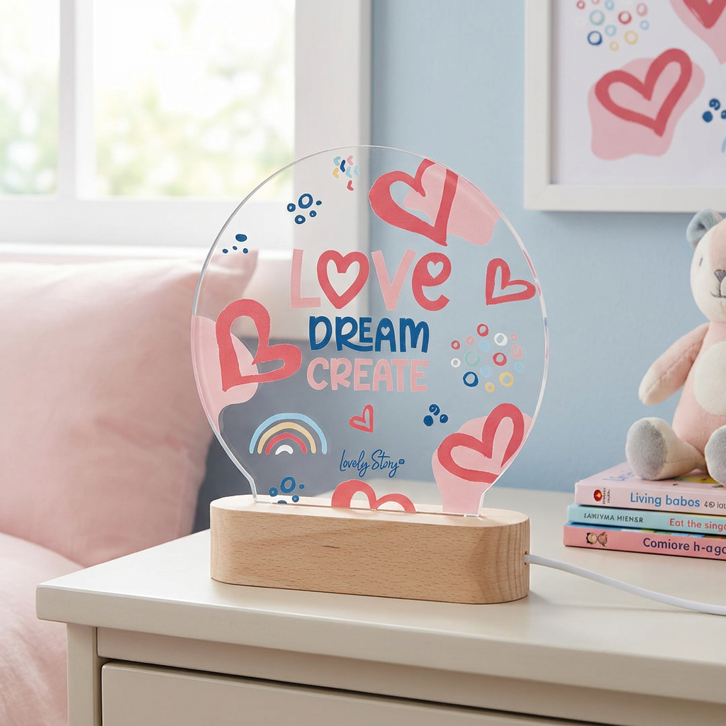 Lámpara de madera personalizable - Love, Dream, Create