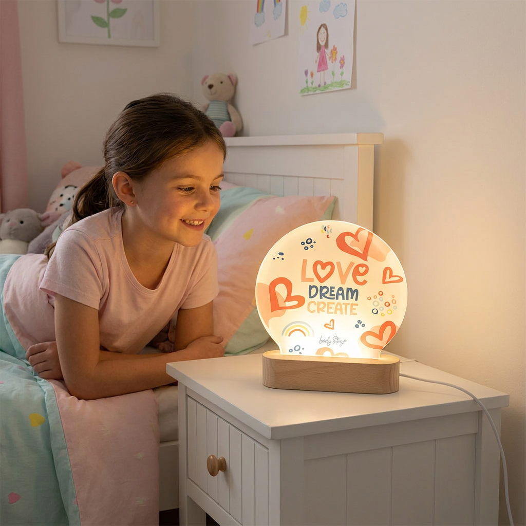Lámpara de madera personalizable - Love, Dream, Create