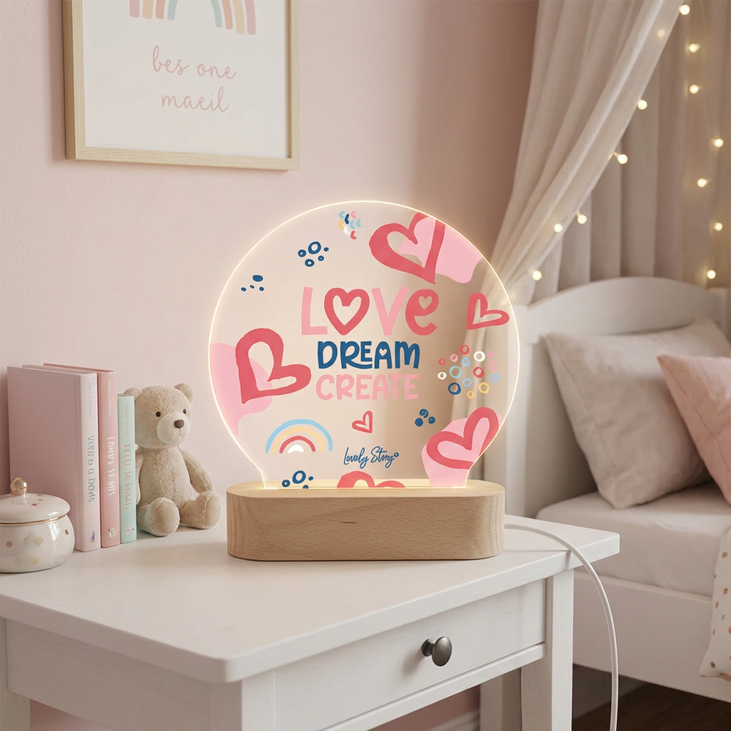 Lámpara de madera personalizable - Love, Dream, Create
