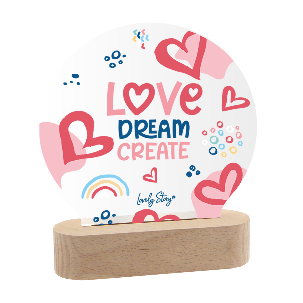 Lámpara de madera personalizable - Love, Dream, Create
