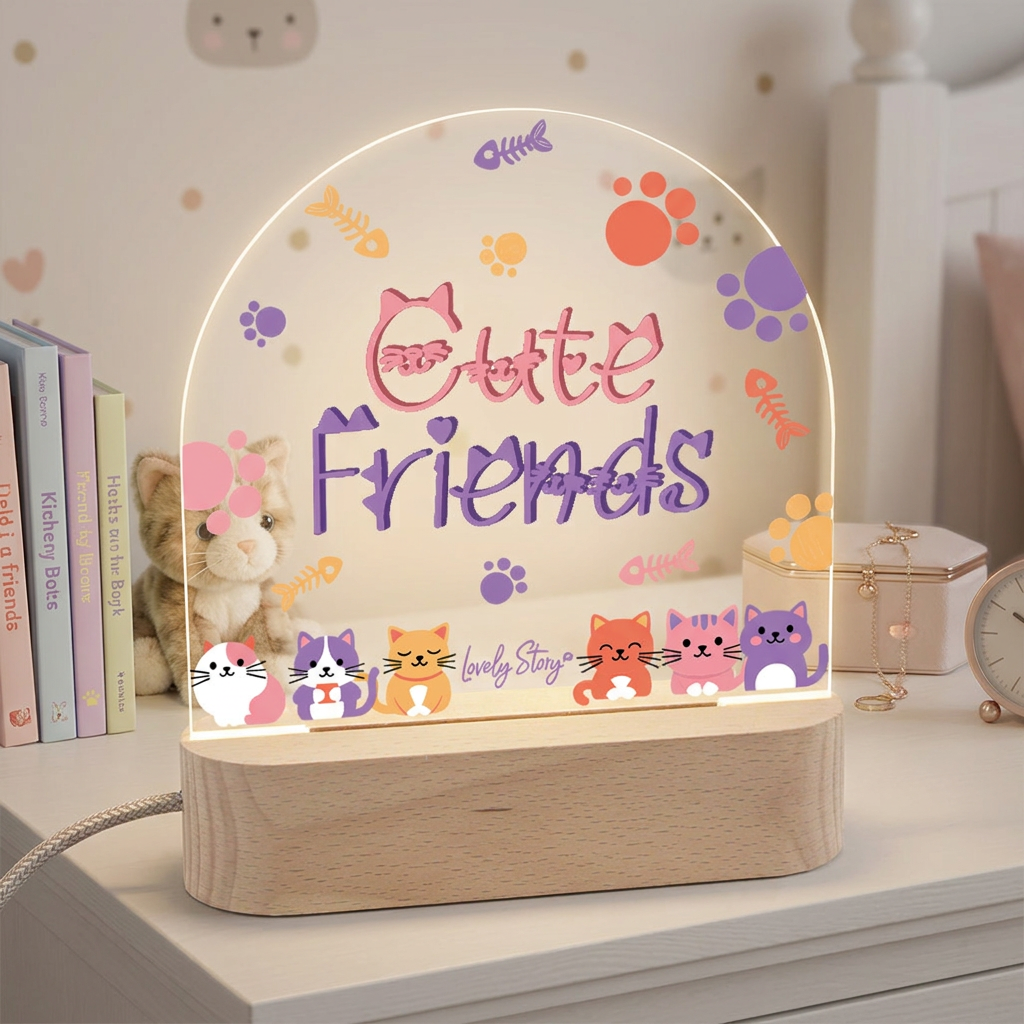 Lámpara de madera personalizable - Cute Friends