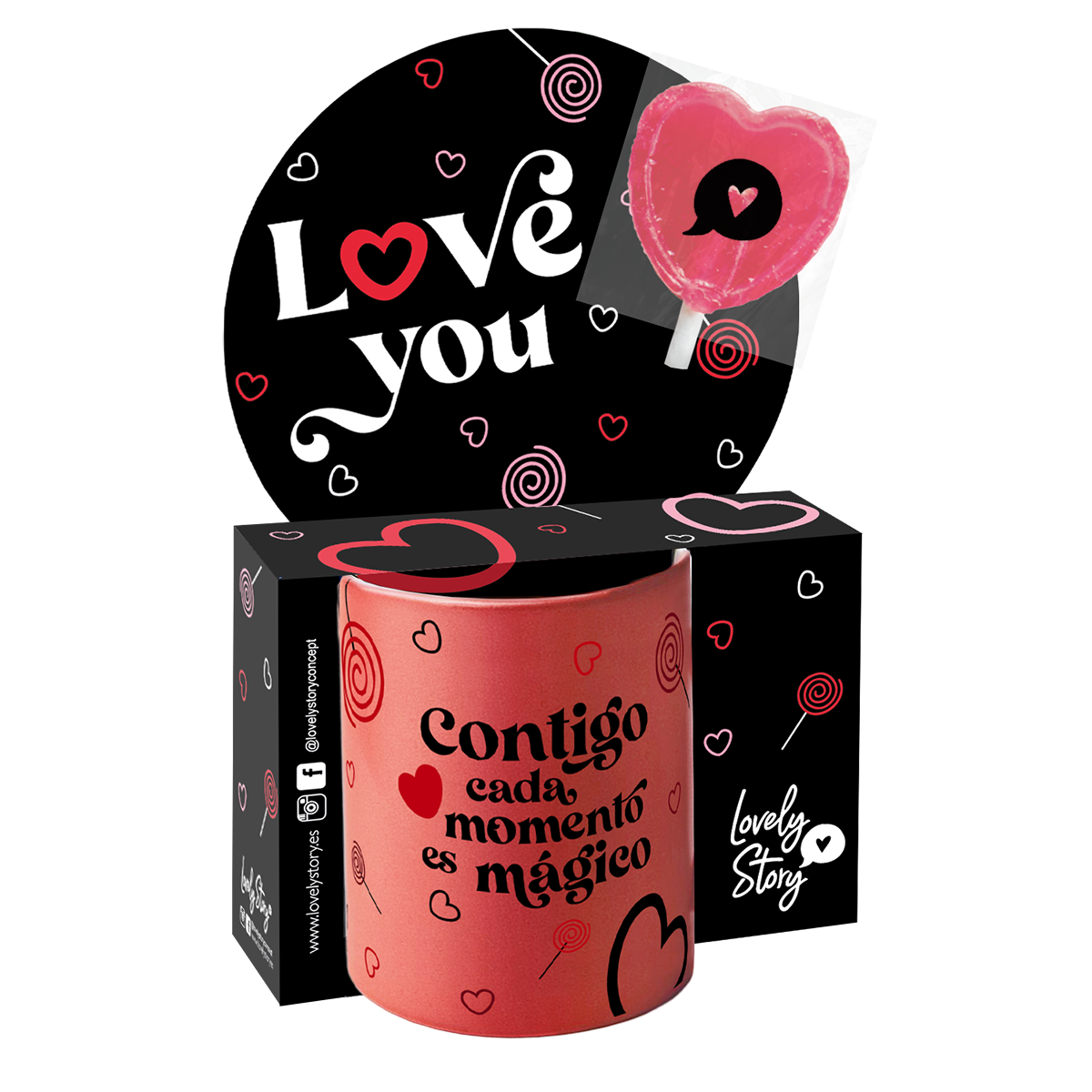 Taza 330ml con Piruleta - Lovely Enamorados