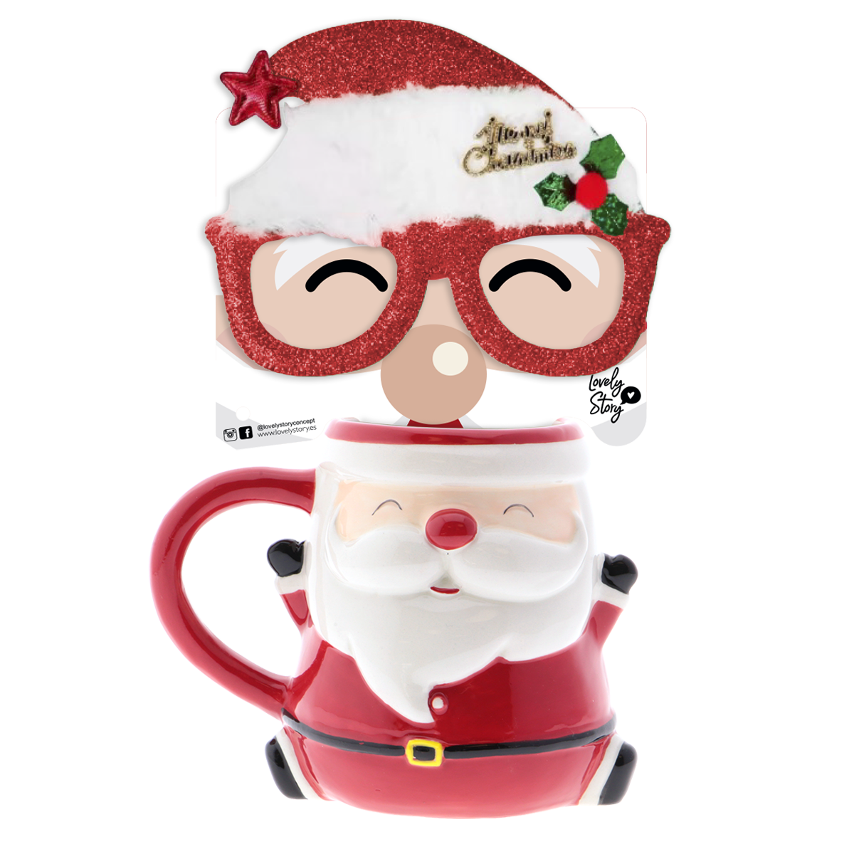 Taza con Forma de Papá Noel 350 ml + Gafas de Navidad