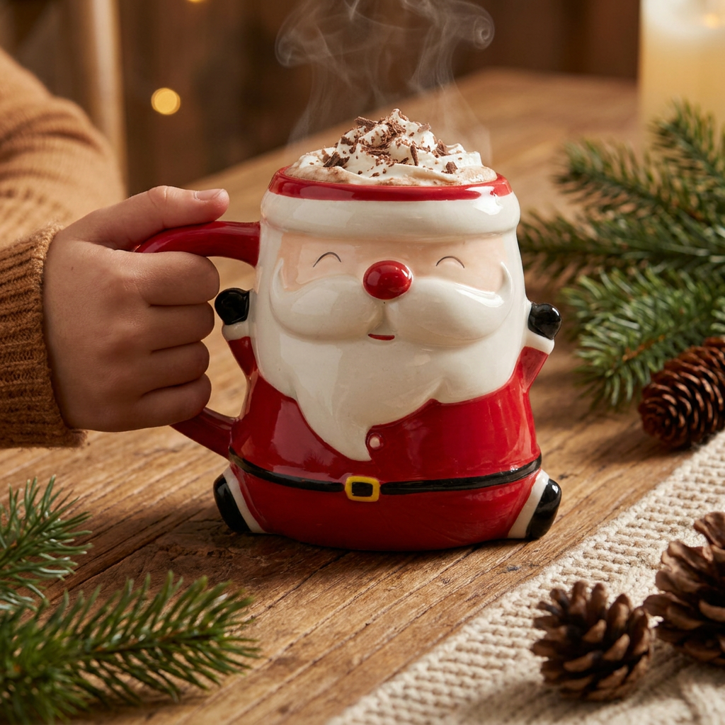 Taza con Forma de Papá Noel 350 ml + Gafas de Navidad