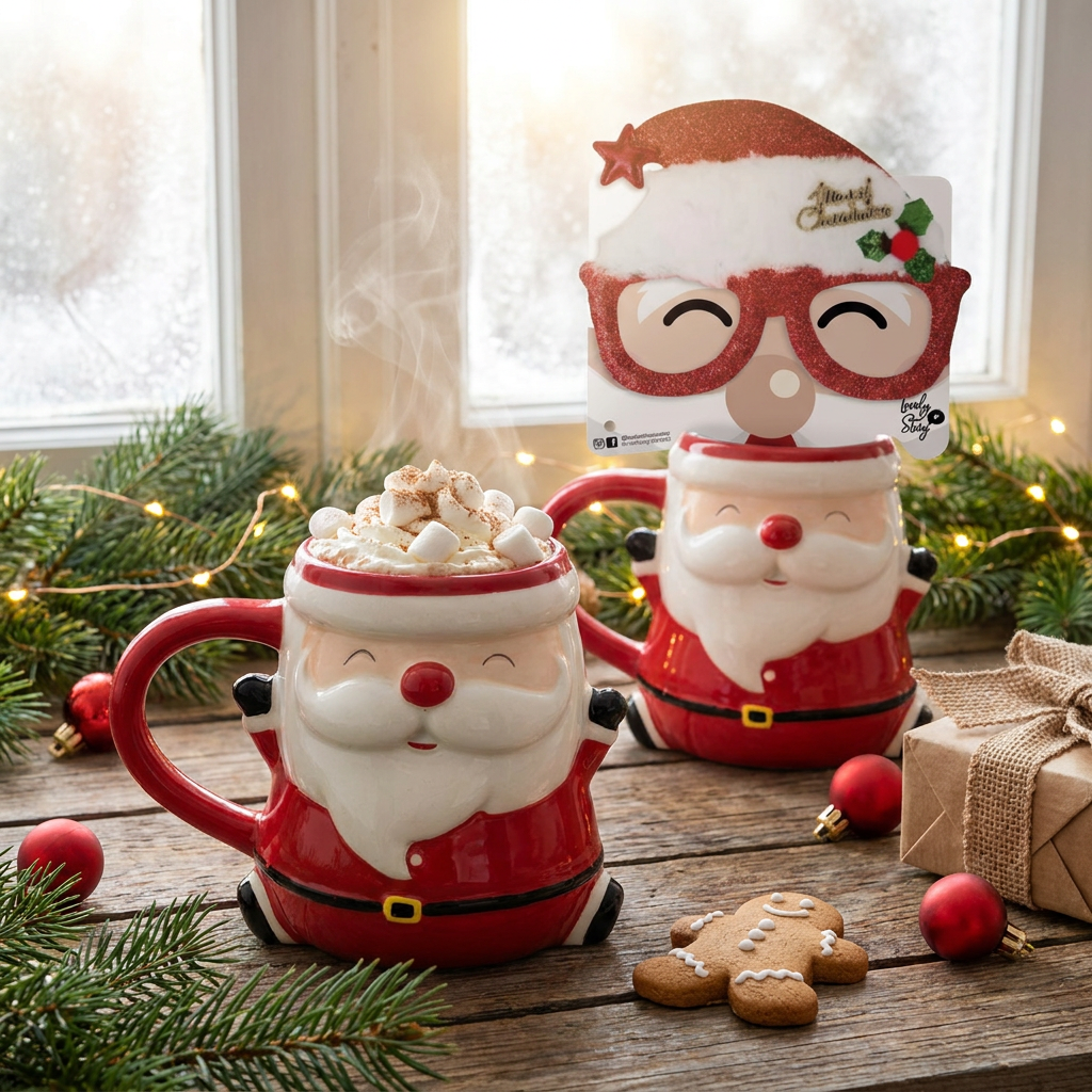 Taza con Forma de Papá Noel 350 ml + Gafas de Navidad