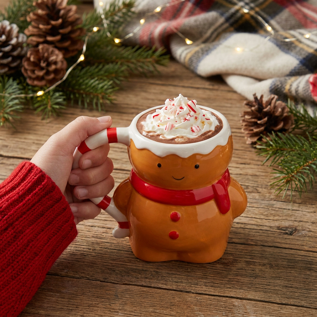 Taza con Forma de Galleta de Jengibre 350 ml + Gafas de Navidad