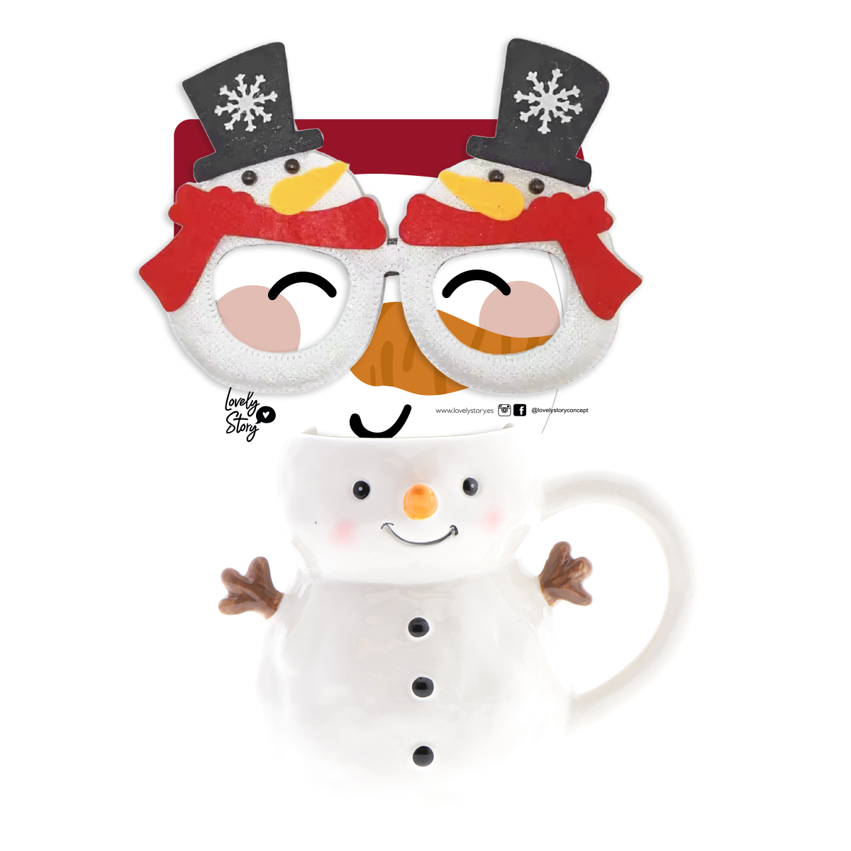 Taza con Forma de Muñeco de Nieve 350 ml + Gafas de Navidad