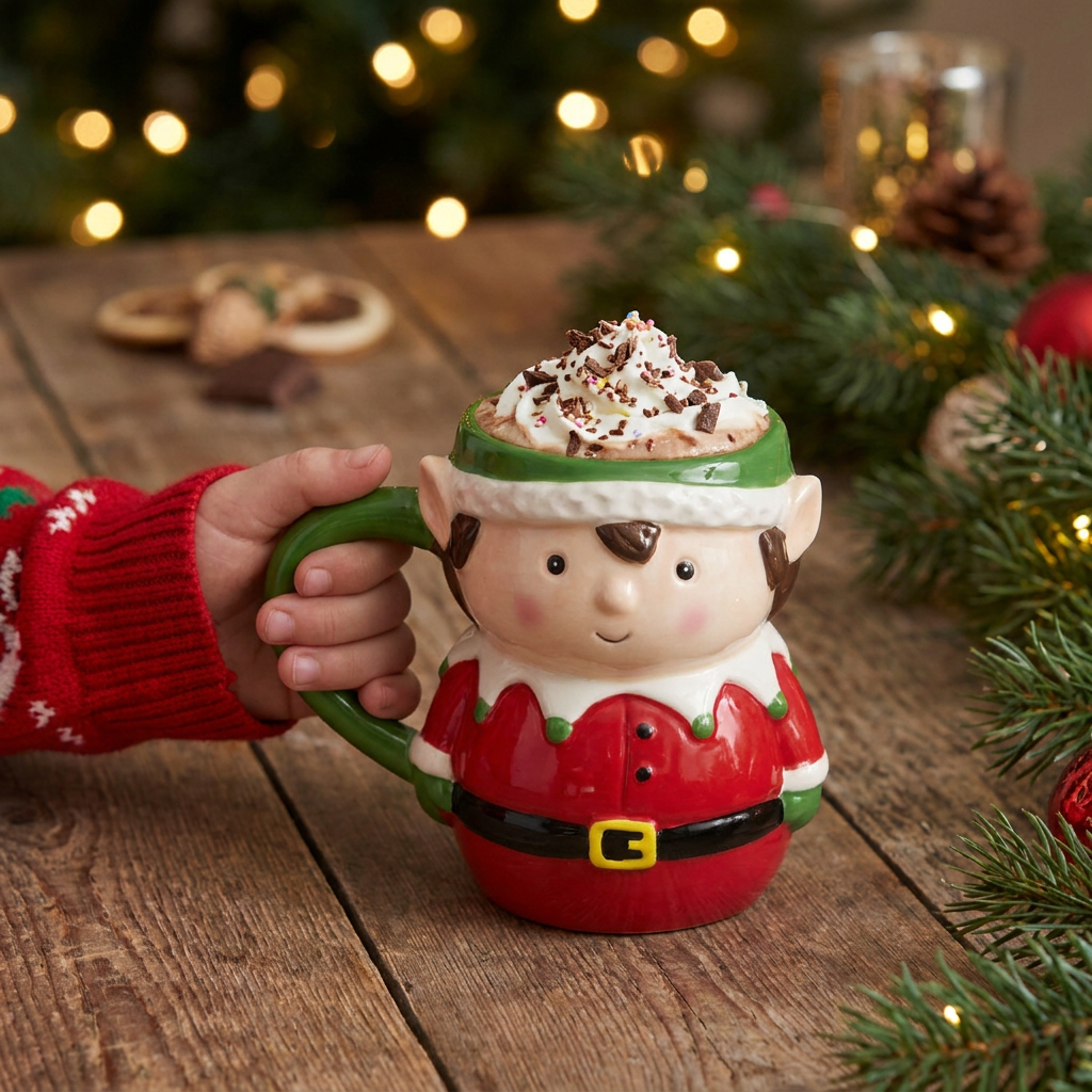 Taza con Forma de Elfo 350 ml + Gafas de Navidad