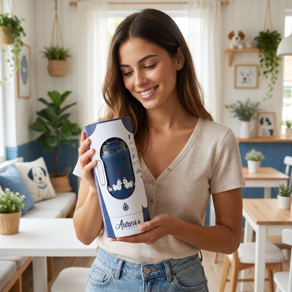 Vaso Térmico de Acero Inoxidable con Interior Cerámico - Fluffy Friend - Color Dark Blue