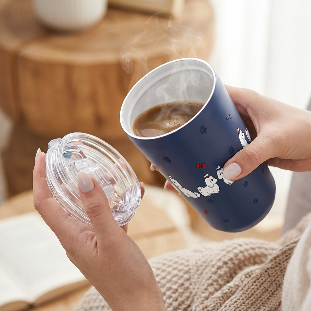 Vaso Térmico de Acero Inoxidable con Interior Cerámico - Fluffy Friend - Color Dark Blue