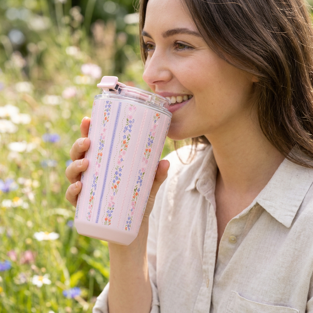 Vaso Térmico de Acero Inoxidable con Interior Cerámico - Petal Lines | Aurea