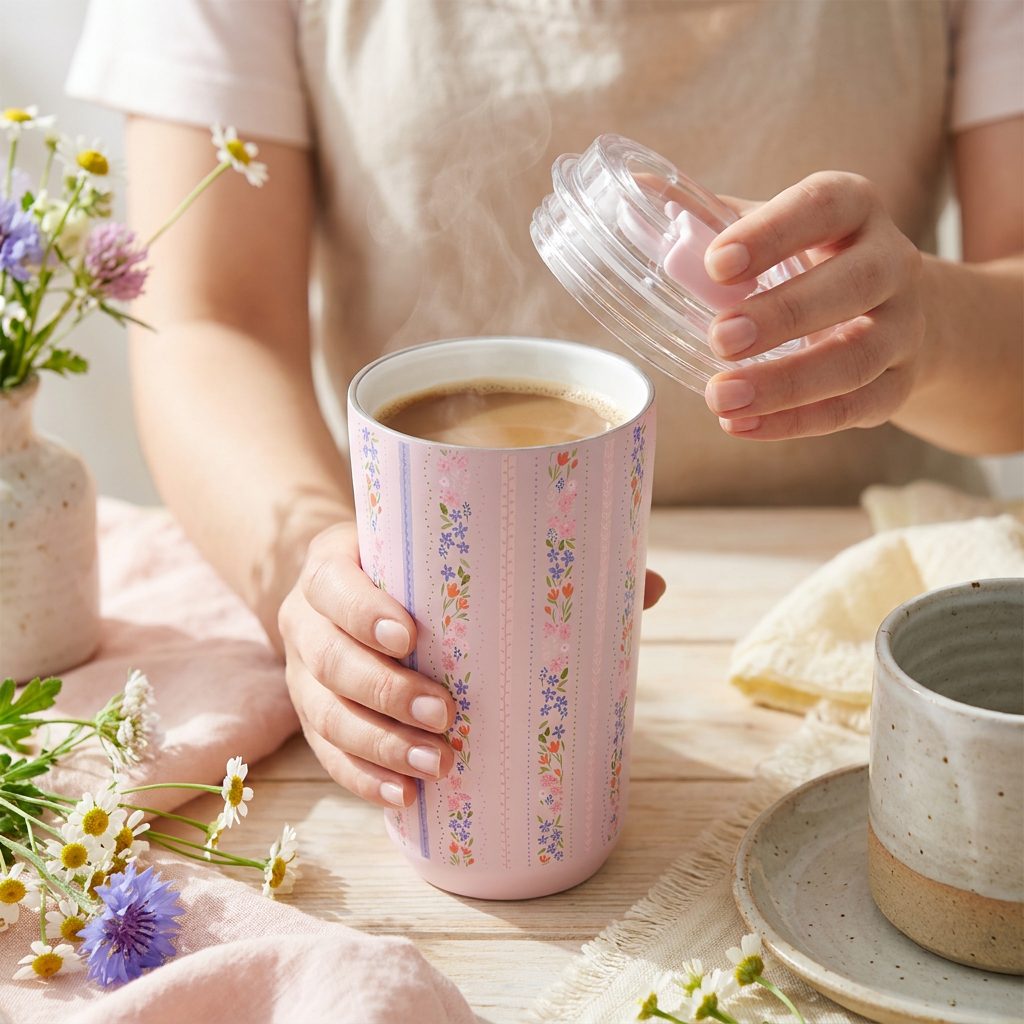 Vaso Térmico de Acero Inoxidable con Interior Cerámico - Petal Lines | Aurea