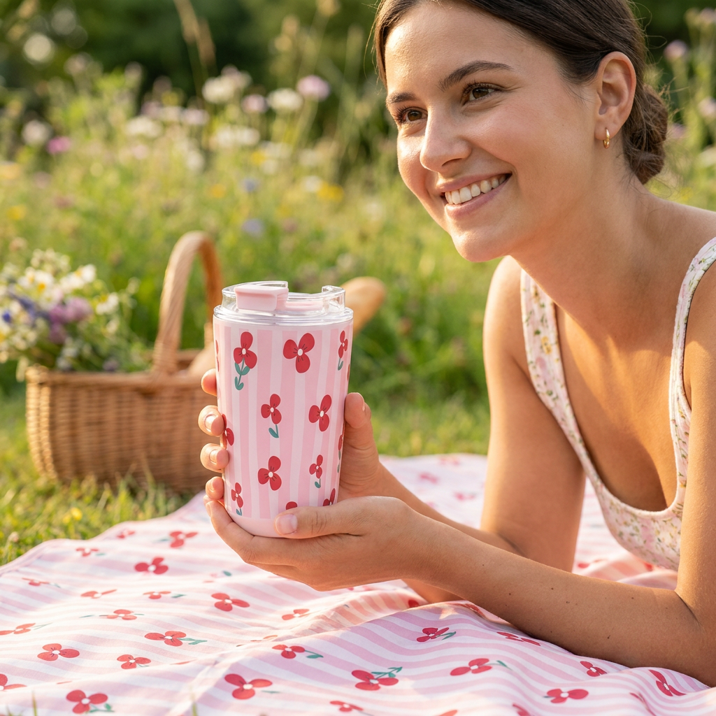 Vaso Térmico de Acero Inoxidable con Interior Cerámico - Floral Picnic | Aurea