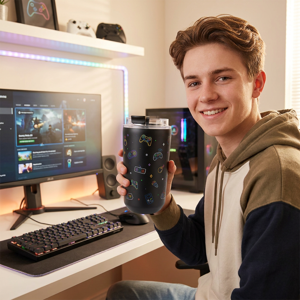 Vaso Térmico de Acero Inoxidable con Interior Cerámico - Neon Gamer | Aurea