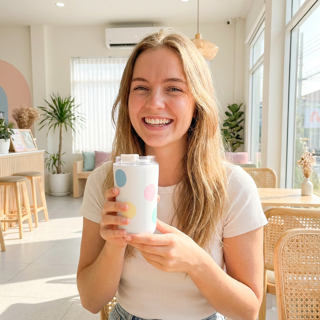Vaso Térmico de Acero Inoxidable con Interior Cerámico - Happy Dots | Aurea