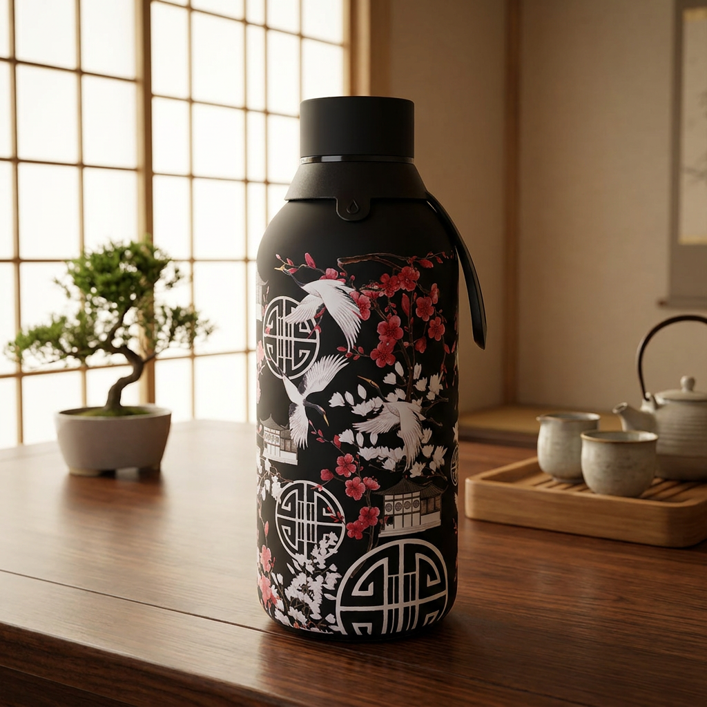 Botella Térmica de Acero Inoxidable con Interior Cerámico y Doble Tapón – Japan Vibes | Aurea