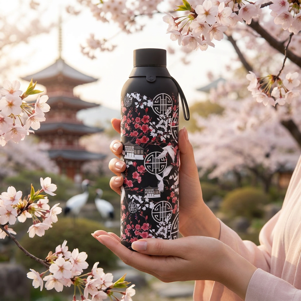 Botella Térmica de Acero Inoxidable con Interior Cerámico y Doble Tapón – Japan Vibes | Aurea