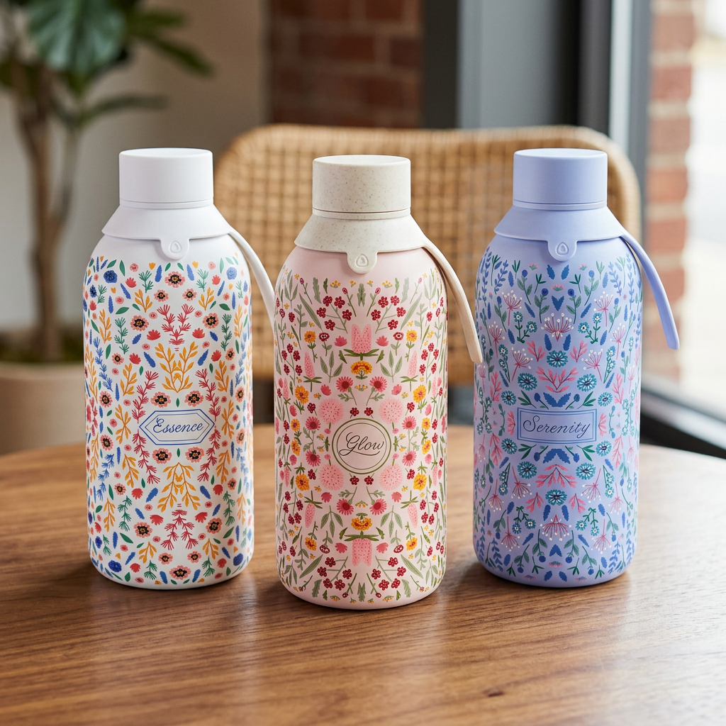 Botella Térmica de Acero Inoxidable con Interior Cerámico y Doble Tapón – Floral Essence | Aurea