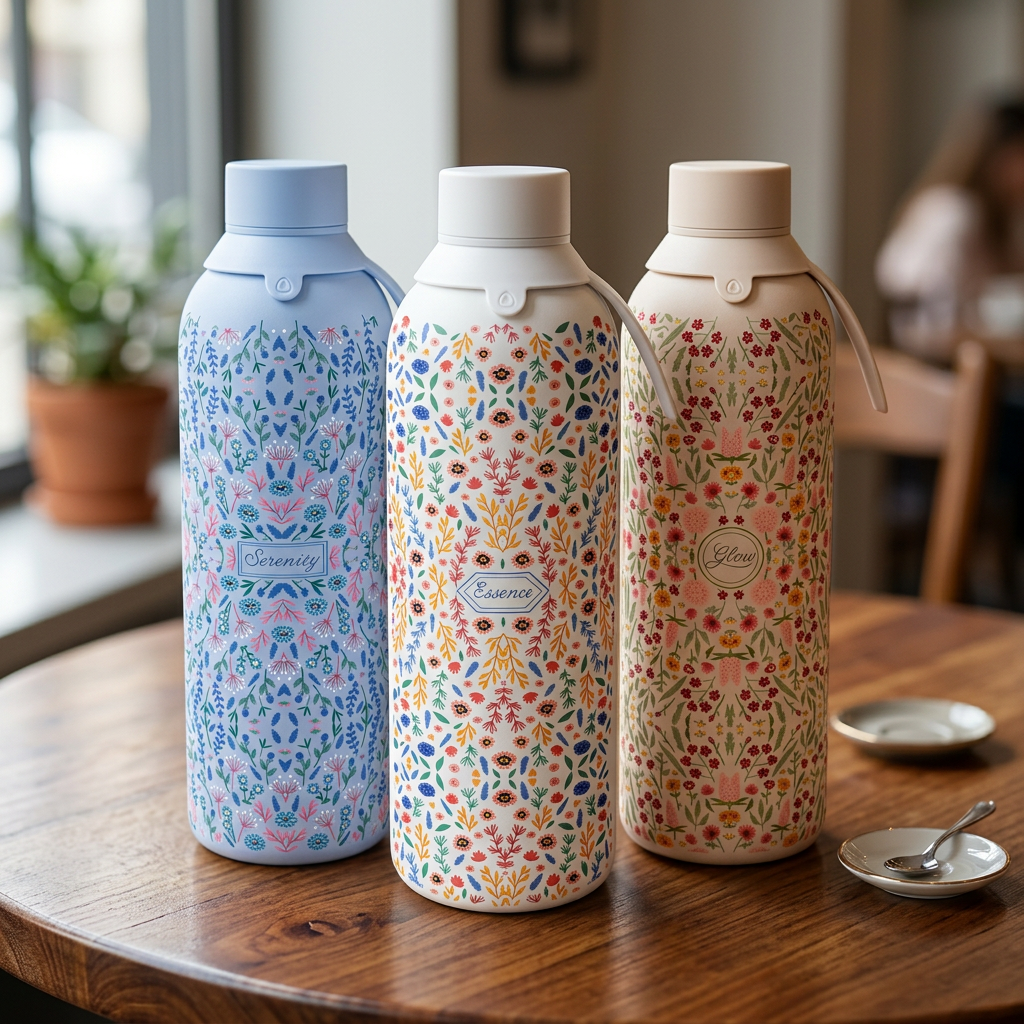 Botella Térmica de Acero Inoxidable con Interior Cerámico y Doble Tapón – Floral Essence | Aurea